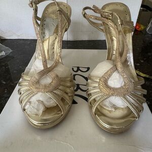 BCBG Metallic Gold Strappy Heels